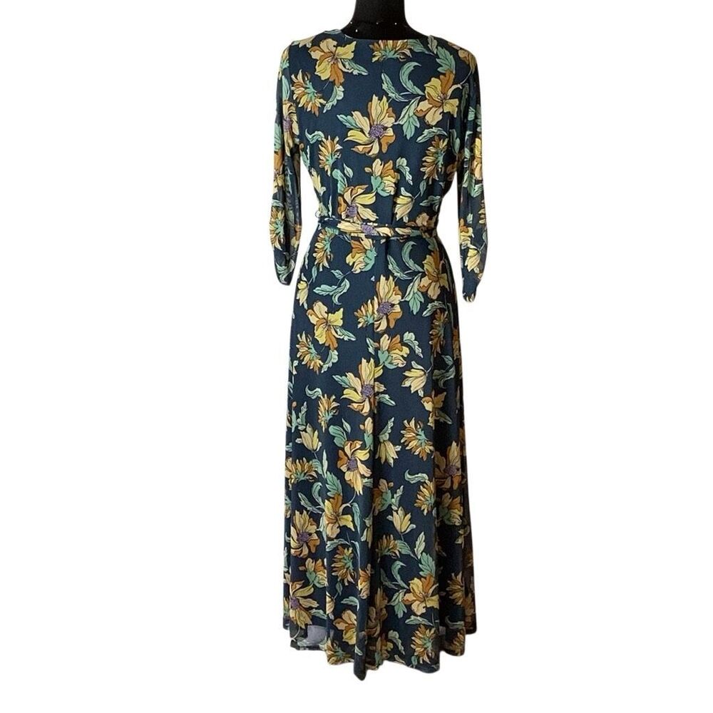 Harlow & Rose Petite Blue Floral Faux Wrap Maxi Dress PXL 3/4 Sleeve - Picture 4 of 9